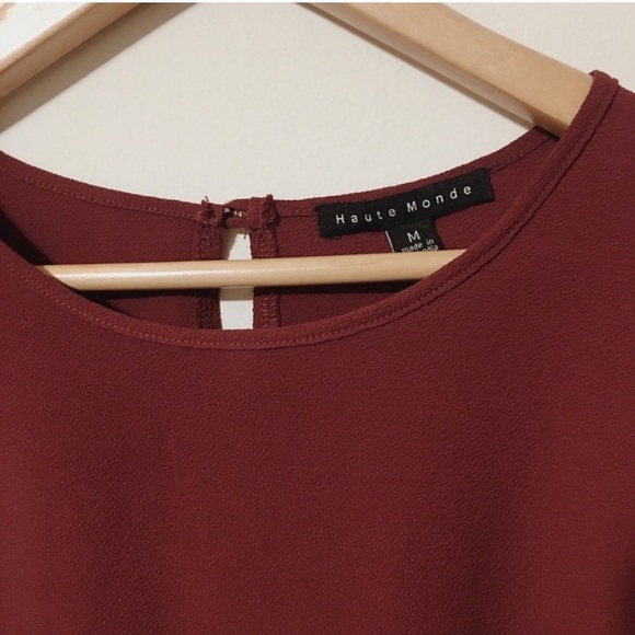 Wine/maroon flutter sleeve cropped blouse - Picture 4 of 4